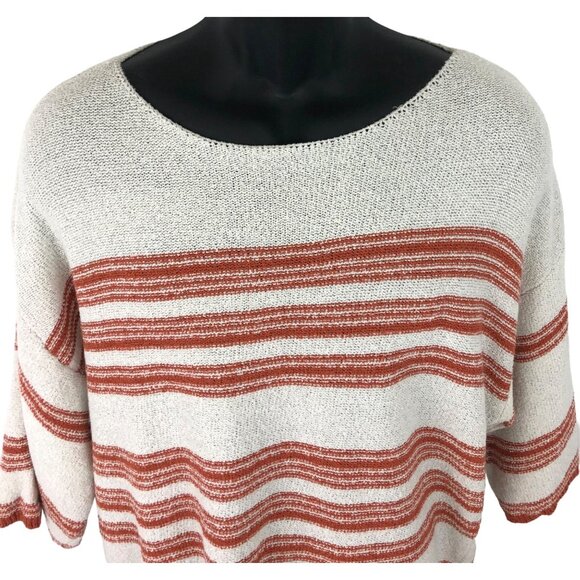 ee:some Women's Size Large Orange/Ivory Striped 3/4 Sleeve Sweater - Picture 3 of 8